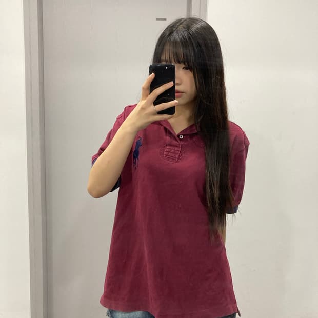 폴로 랄프로렌 빅포니 치프키프 버건디 카라 럭비 티셔츠 