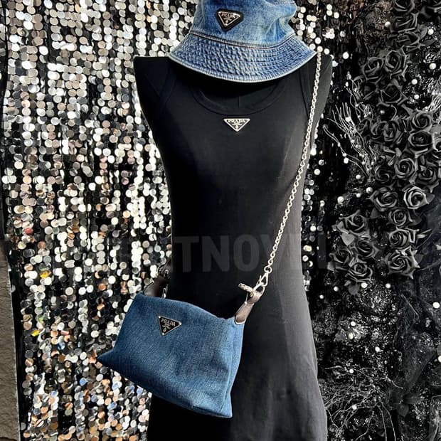 프라다 데님 체인 숄더 크로스 백 