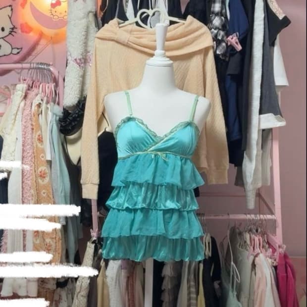 Y2K Mint satin Gyaru top / 갸루