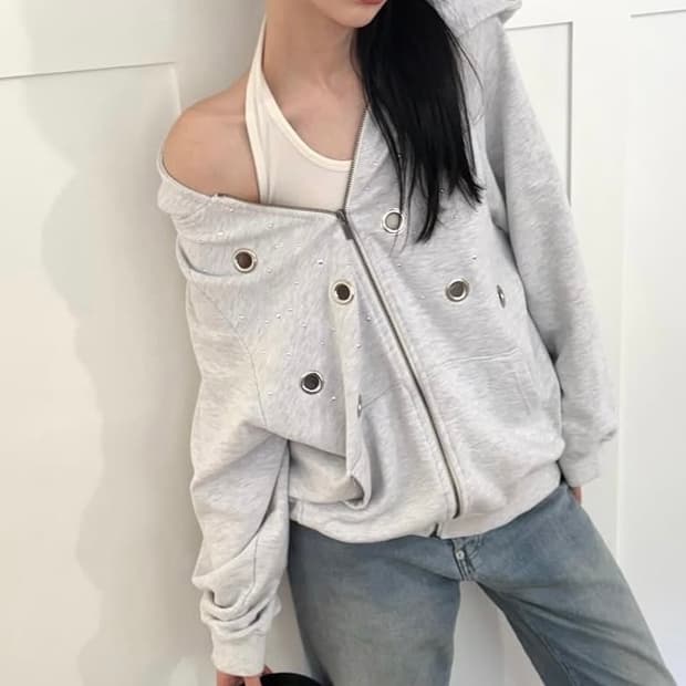 페인츄얼 스터드 후드집업