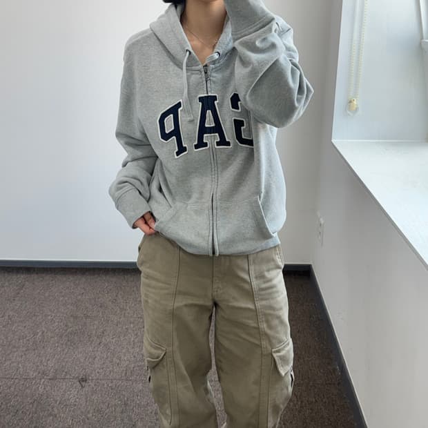 Gap 갭 네이비 로고 그레이 후드집업