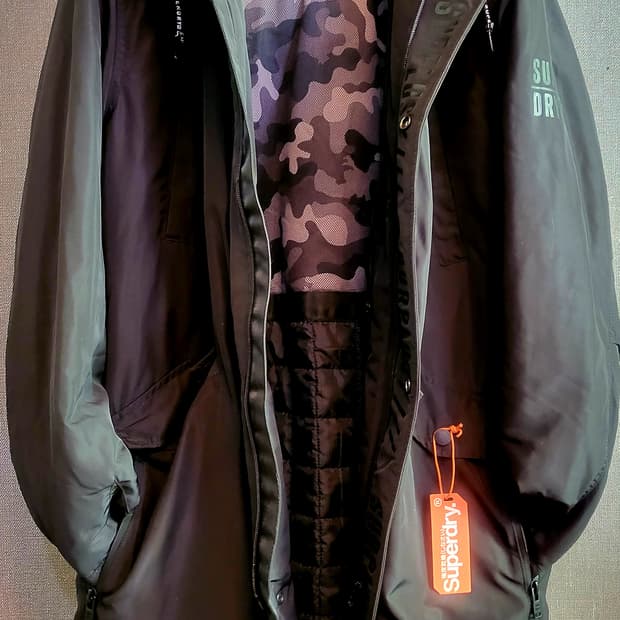 [미착용 새상품] SUPERDRY 밀리터리  카모 블랙 롱 패딩자켓