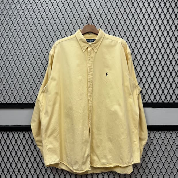 폴로 랄프로렌 솔리드 긴팔 셔츠 블랙 포니 포인트 옐로우