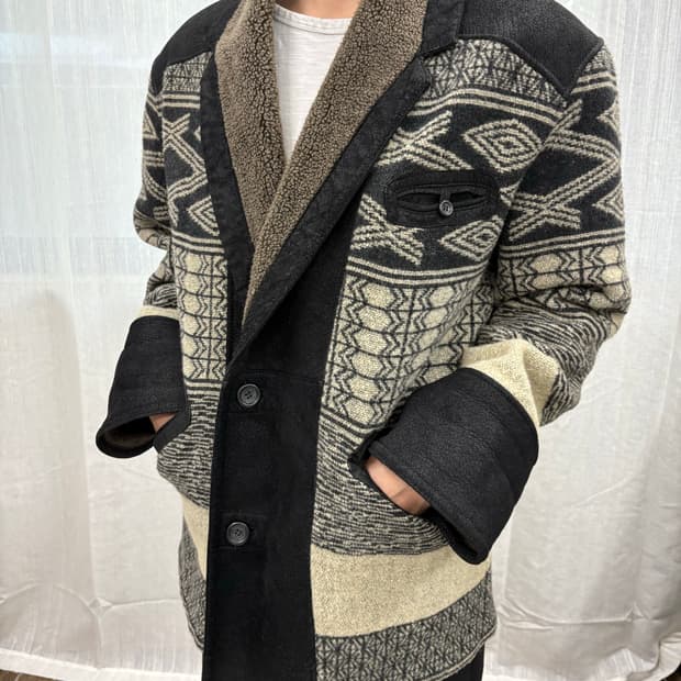 Jean Philippe 에스닉 패턴 쉐르파 숄카라 자켓