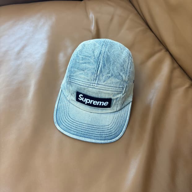 슈프림 캠프캡 모자 박스로고 24ss 워시드 트윌 더티 데님