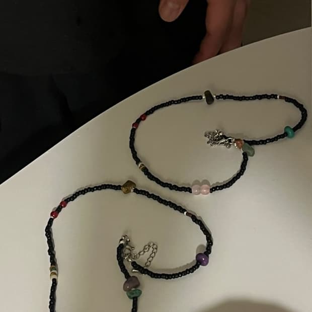 빈티지 비즈 목걸이 / black simple stone necklace