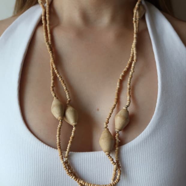 natural wood long necklace