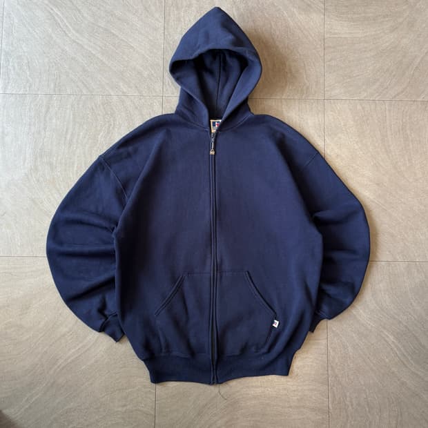 90s 90년대 미국 생산 러셀 블랭크 네이비 후드 집업 