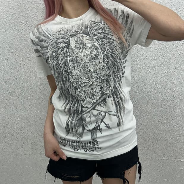 버커루 y2k 락시크맛 프린팅 화이트 반팔 M