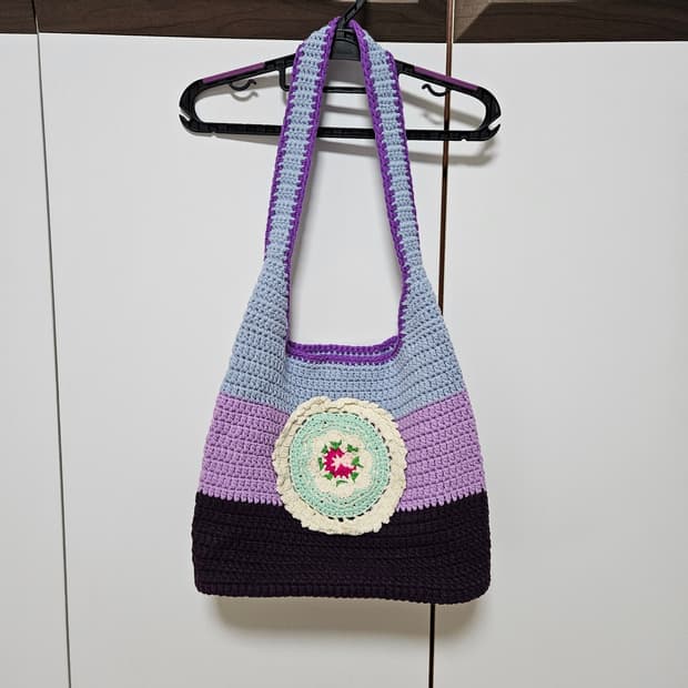핸드메이드 플라워 모티브 뜨개 니트 가방