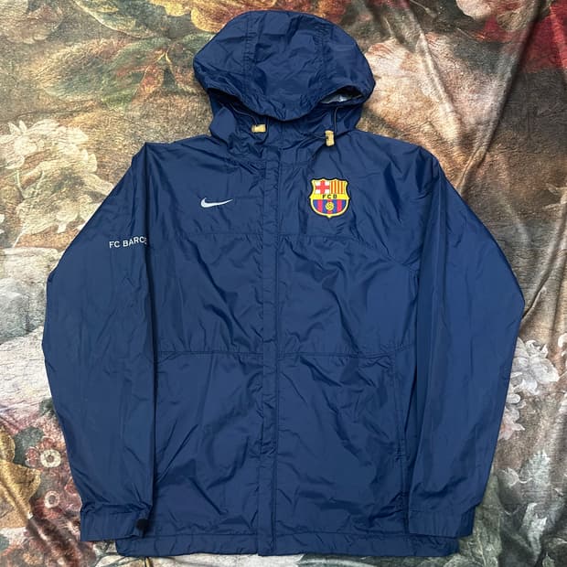 나이키 블록코어 FC바르셀로나 네이비후드바람막이 90