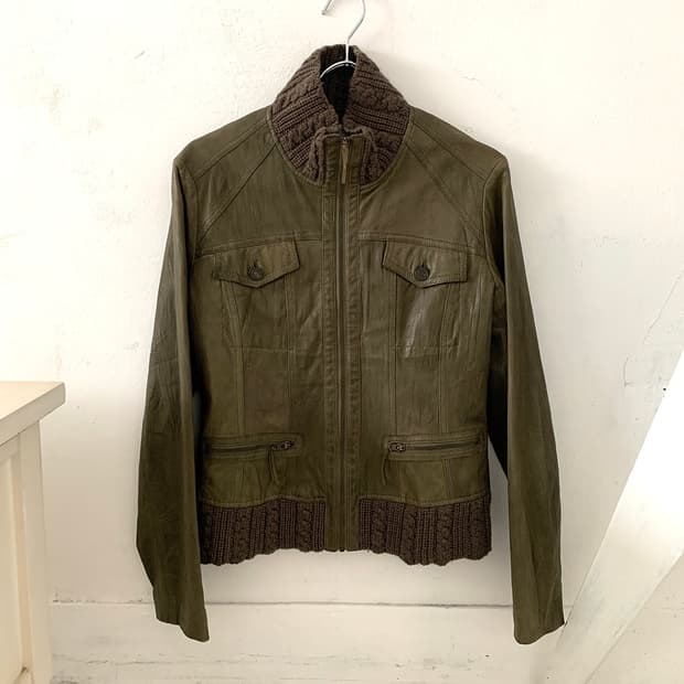 Khaki goatskin leather jacket