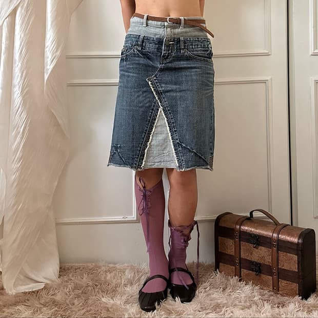 Double waist denim skirt