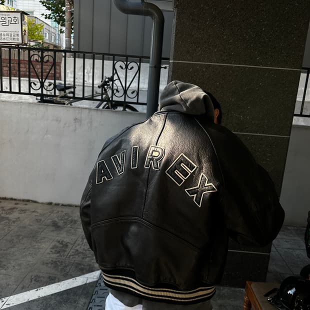 아비렉스 avirex 90s 아이콘 바시티 레더자켓 블랙