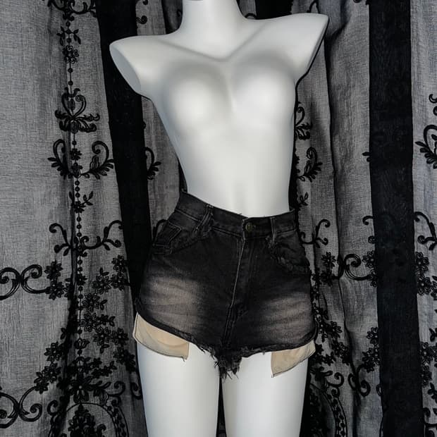 black washed frayed denim shorts