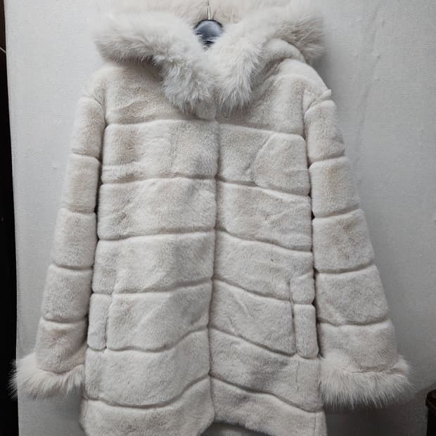 페이크 밍크퍼 후드 코트 L