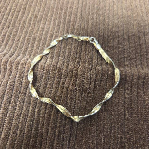 유럽 빈티지 18k 도금 헤링본 체인 팔찌