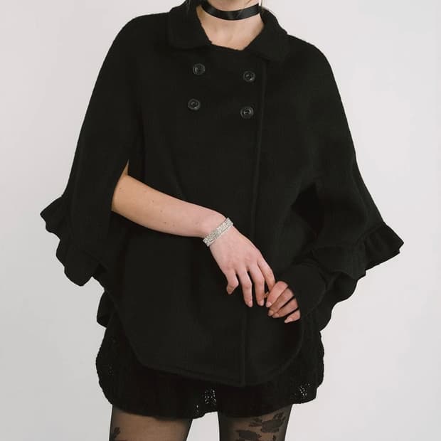 쓰리타임즈 문 케이프 코트 재킷 무스탕 블랙 클리시어 히메 갸루