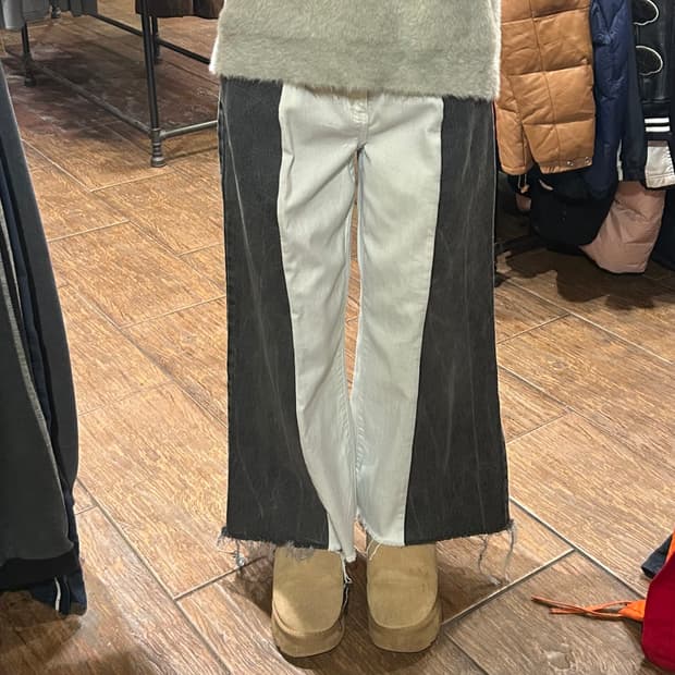 [HI] 리 투톤 와이드 데님 팬츠