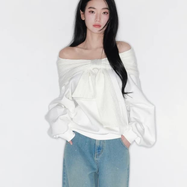 새상품)) 더티스 리본 후드 오프숄더 아이보리 TT6S201IV