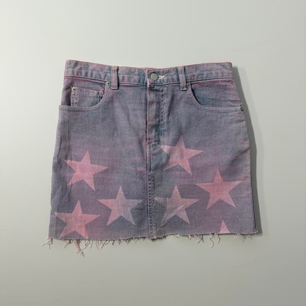 스타 프린티드 핑크 데님 스커트