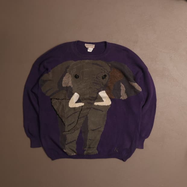 일본빈티지 애니멀 자수 아크릴 니트 A1751