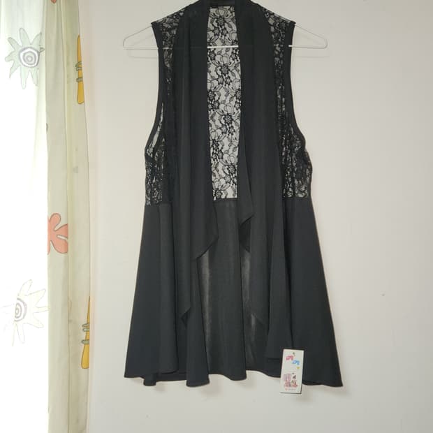 새옷)블랙 레이스 롱 조끼 가디건 F(~55)