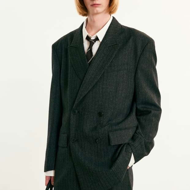 TNGT 버진 울 헤링본 셋업 그레이