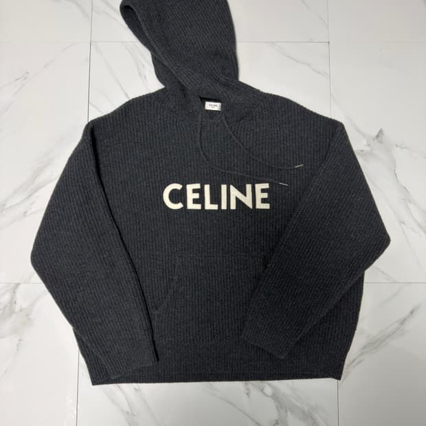 새상품 25SS 셀린느 리브드 울 후드티 M 차콜