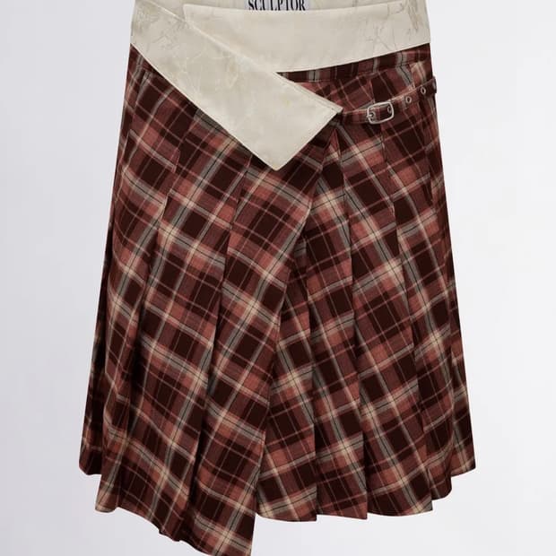스컬프터 레드 체크 랩스커트