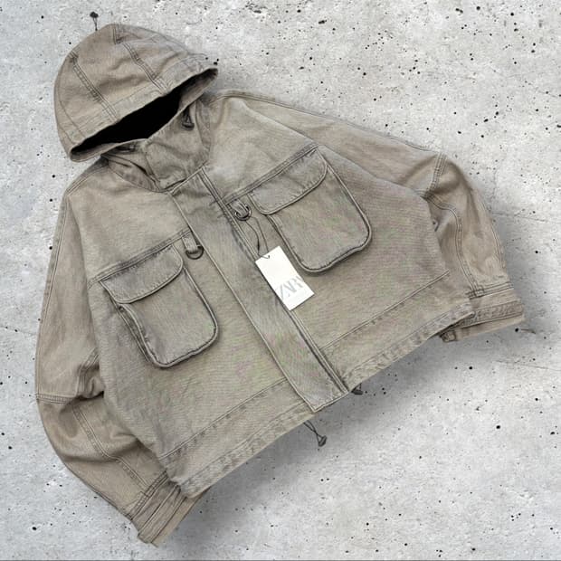 [M] 자라 데님 후드 포켓 자켓 그레이 새상품 B487