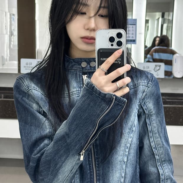 트리밍버드 V-Shape Denim Biker Jacket (blue)