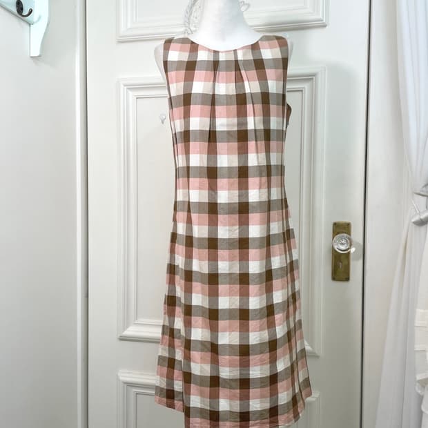 pink brown check cotton summer opc