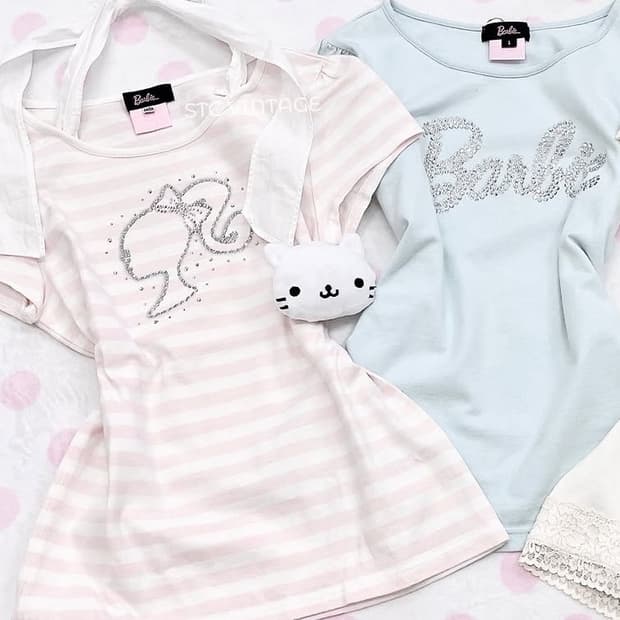 바비 스트라이프 딸기우유 큐빅 탑 barbie 빈티지 히메갸루 