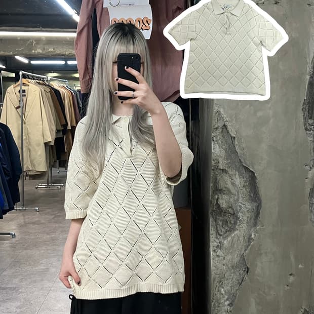 애프터프레이 카라 니트 반팔 L  #csz3088