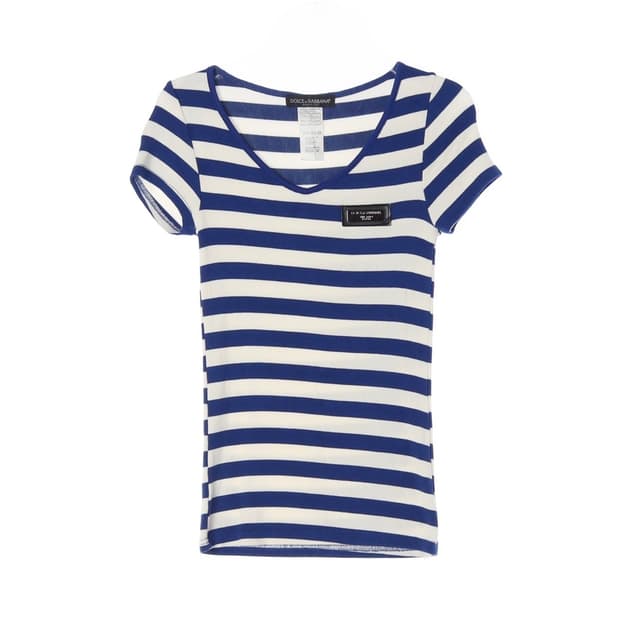 돌체앤가바나 딱붙핏 브이넥 스트라이프 반팔티