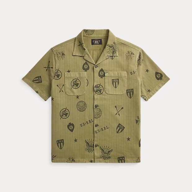 RRL 니트 헤링본 트윌 캠프 셔츠