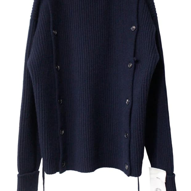 SETCHU 버튼 울 캐시미어 점퍼 스웨터 네이비