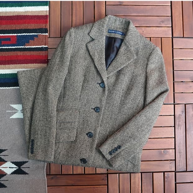 랄프로렌 양모,알파카 헤링본 롱 코트~우먼44~55