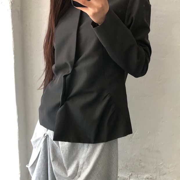 Y’s 요지야마모토 차콜 디테일 울 숏 자켓
