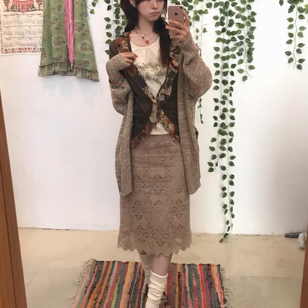 빈티지 마리끌레르 여름 가디건 브라운 데일리 그런지 코디 세트 게