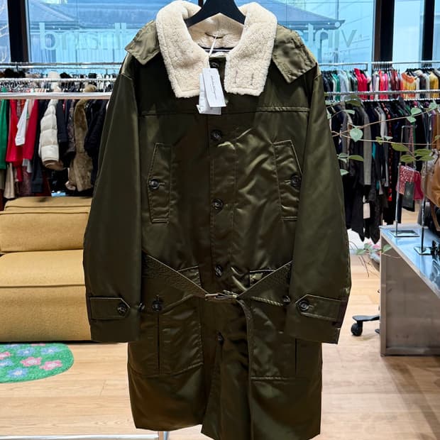 페라가모 올리브 그린 벨티드 폴리마인드 자켓 