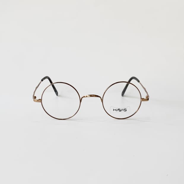 [픽키-586] 소형 라운드 안경테 코받침 없는 브라운 메탈 