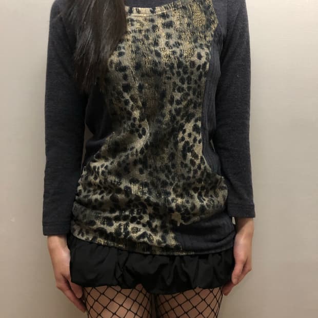 빈티지 그레이 레오파드 터틀넥 니트