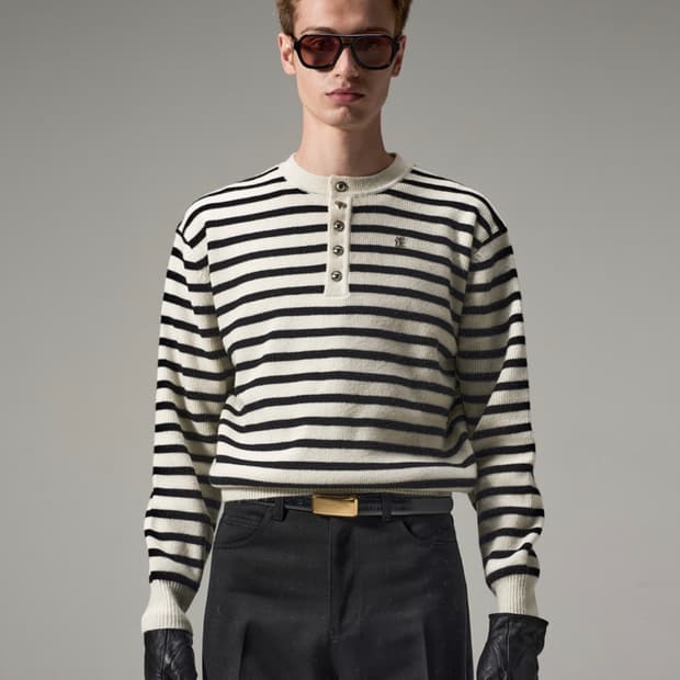 [새상품] 노이스 울 헨리넥 스트라이프 니트 L사이즈