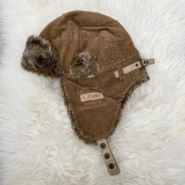 브라운 코듀로이 퍼 트루퍼햇