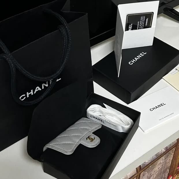 [정품] 샤넬 캐비어 클똑 스몰 민트그레이 카드월릿 풀구성품