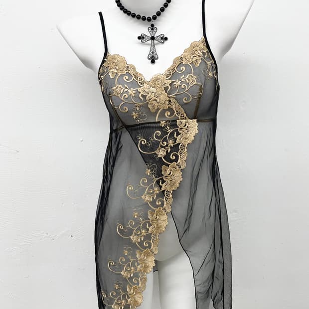 블랙 로즈 레이스 슬립