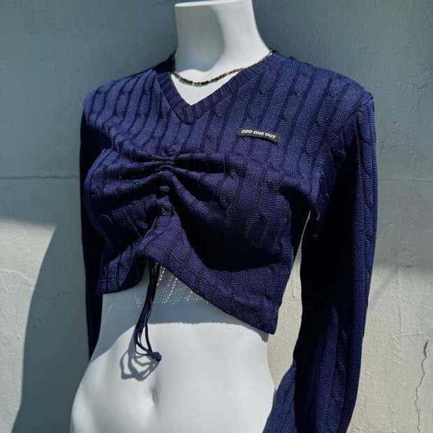[OODONEOUT] Color knit sring crop_navy