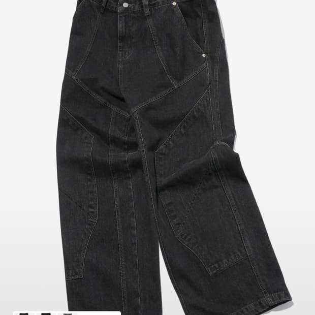 꼼파뇨 믹스드 절개 와이드 데님 팬츠 블랙